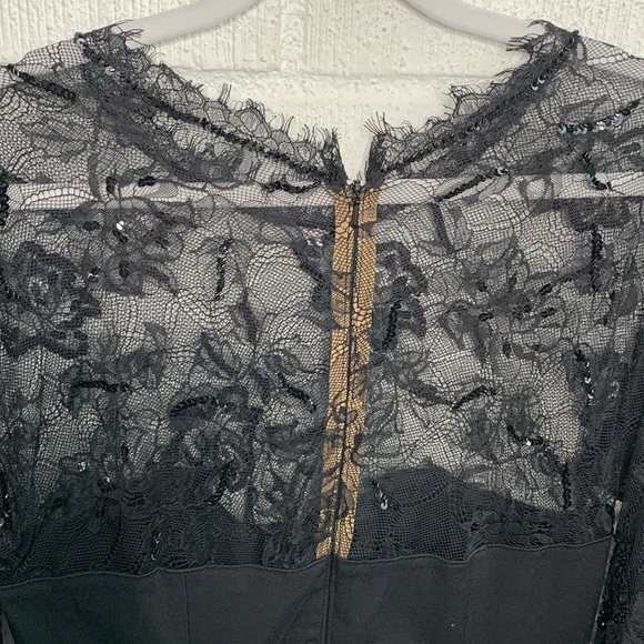 Tadashi Shoji Lace Sequins Bodycon Stretch Black Dress sz 8 - Picture 5 of 8